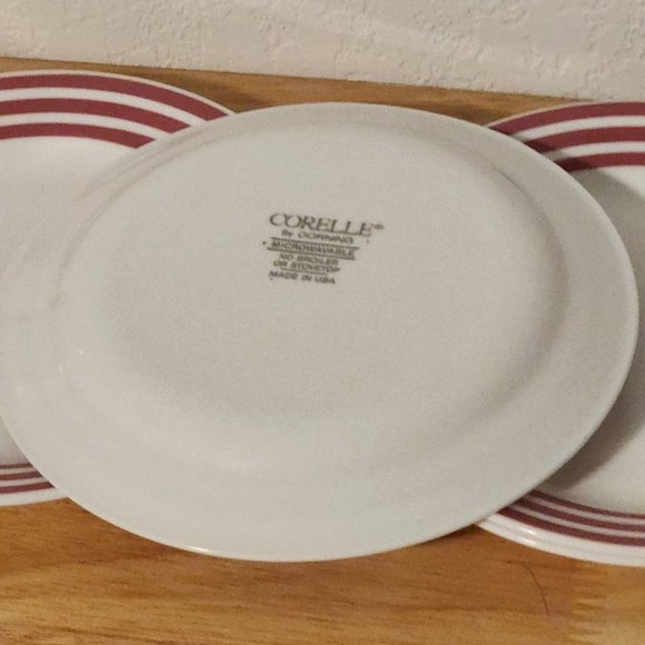 Set of 4 Corelle Rose Rainbow Bread Dessert Salad Plates 7" thick red stripes - Picture 7 of 11